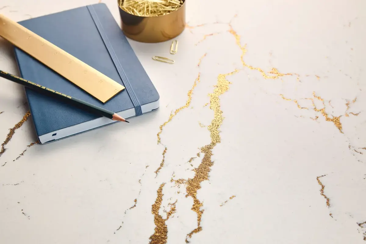 Cambria Berkshire Brass Satin Ridge surface