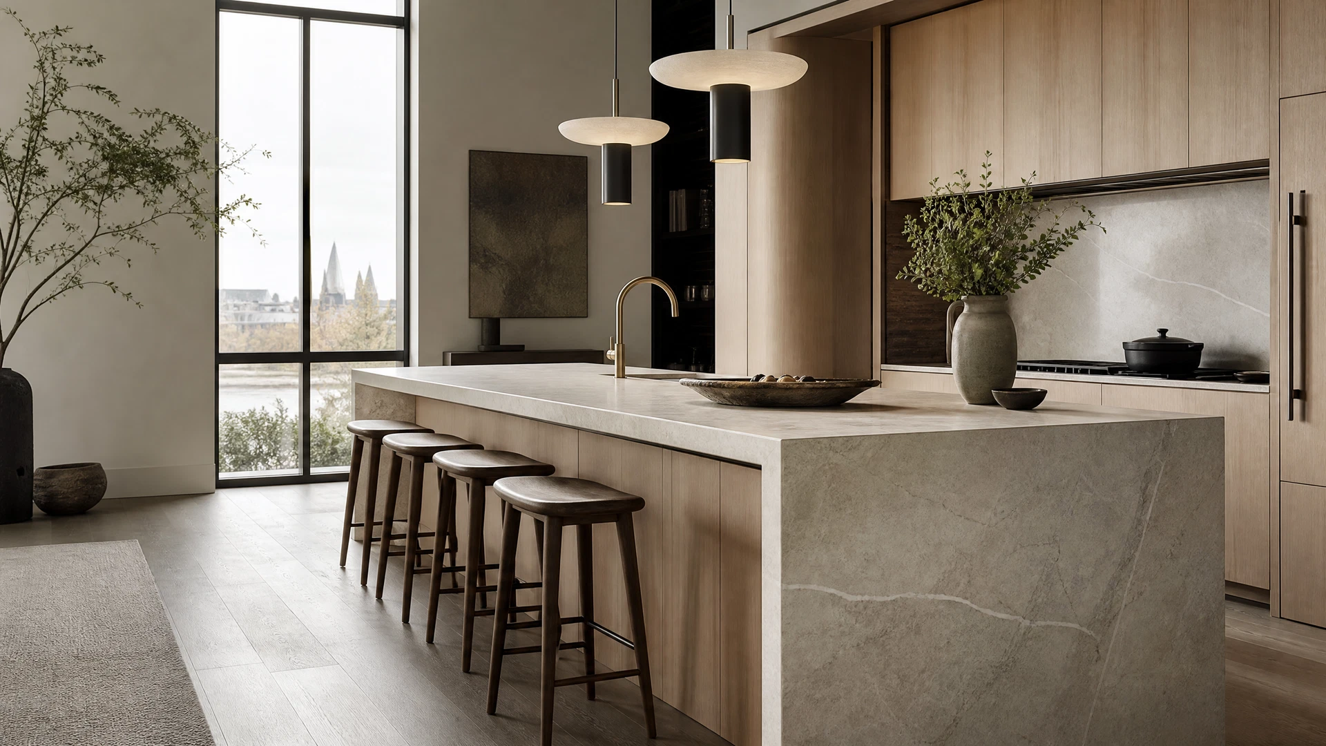 Custom quartz kitchen island and countertop planning image