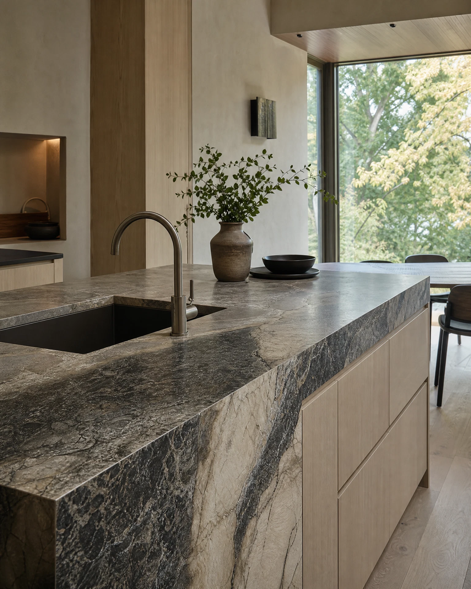 Completed custom stone kitchen project for Ottawa builder planning